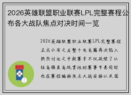 2026英雄联盟职业联赛LPL完整赛程公布各大战队焦点对决时间一览 2026英雄联盟职业联赛LPL完整赛程公布各大战队焦点对决时间一览